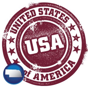 a vintage USA immigration stamp - with Nebraska icon